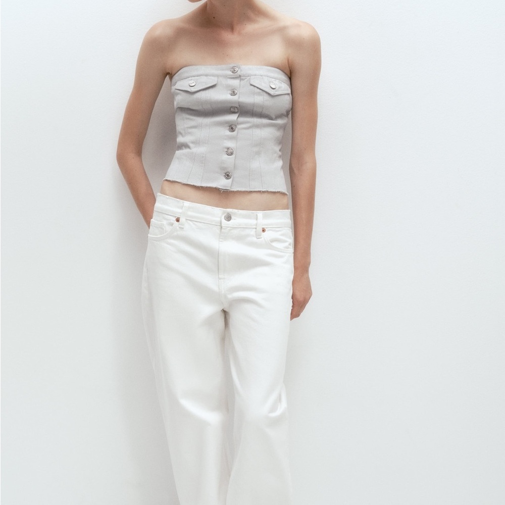 ZARA Sparkle Gray Denim Corset Tube Top, size Medium